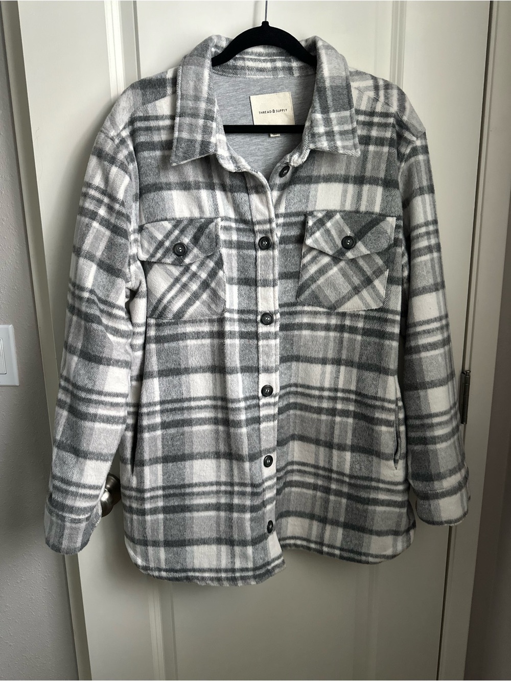 Thread & Supply Gray and White Plaid Utility Jacket